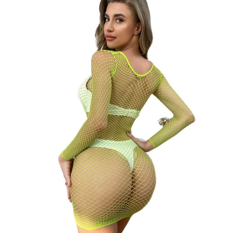 Fishnet solid color one-piece net dress