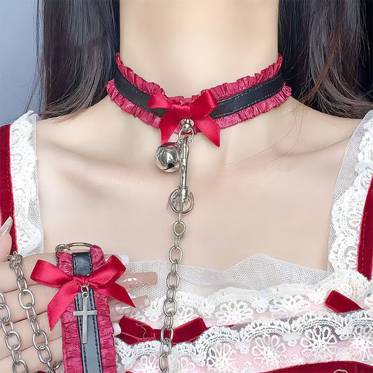 Ruffle lace bow bell choker and leg ring