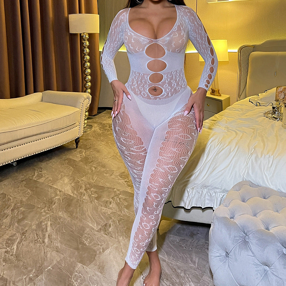 Jacquard net sexy hollow bodysuit