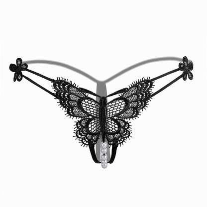 G009 Butterfly Bow Hollow-Out Pearl Women's Thong