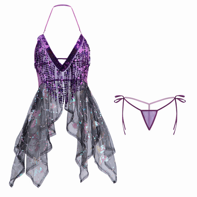 Butterfly sequin halter skirt