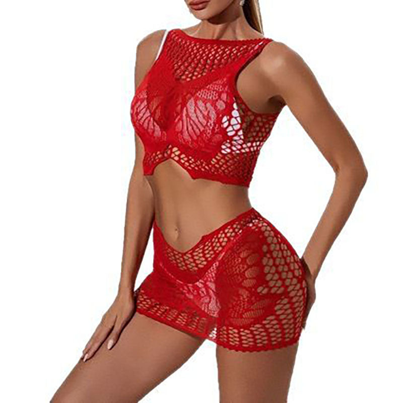 Butterfly pattern fishnet two-piece set