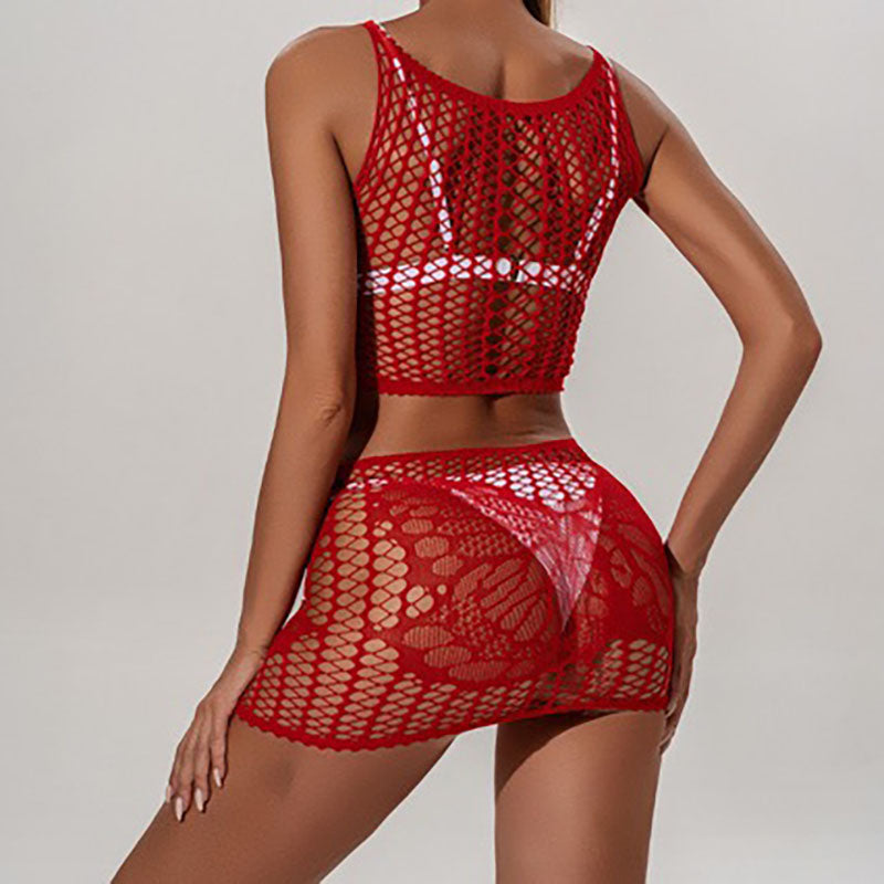 Butterfly pattern fishnet two-piece set