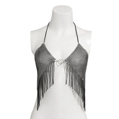 Net diamond tassel heart chest chain