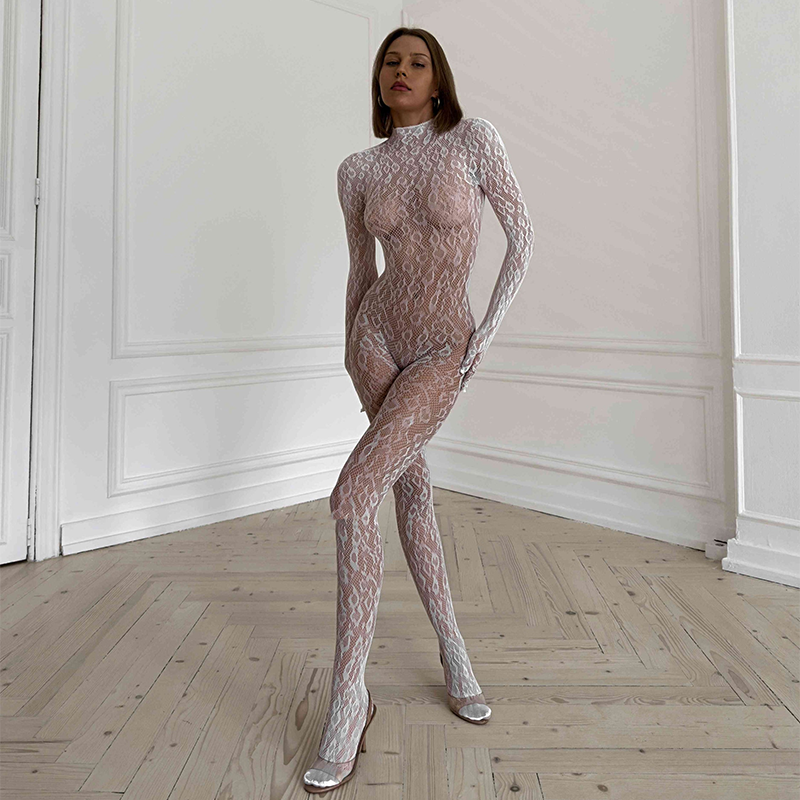 Long sleeve one piece fishnet stockings