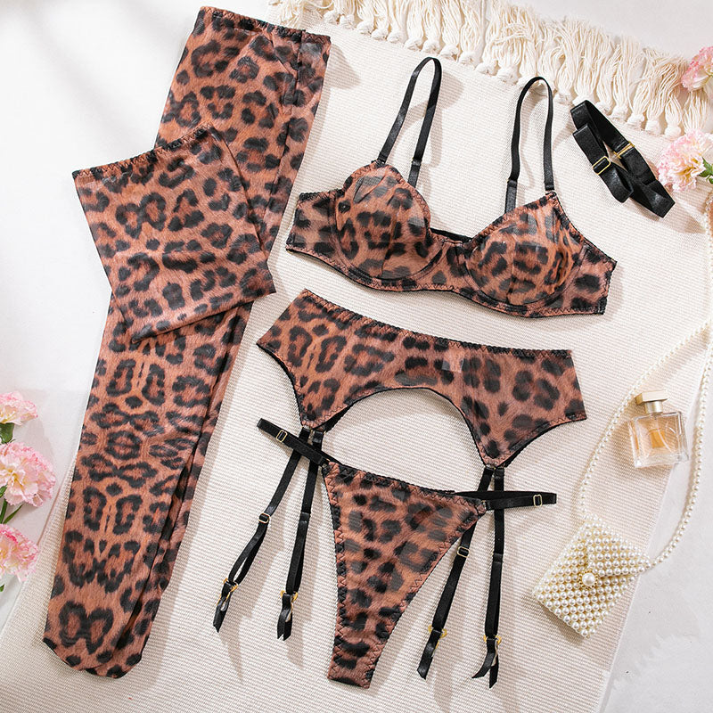 Leopard print sexy strap underwear set