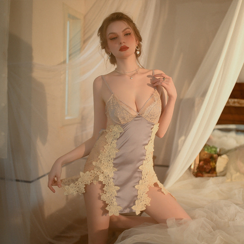 Hollow lace embroidered nightdress