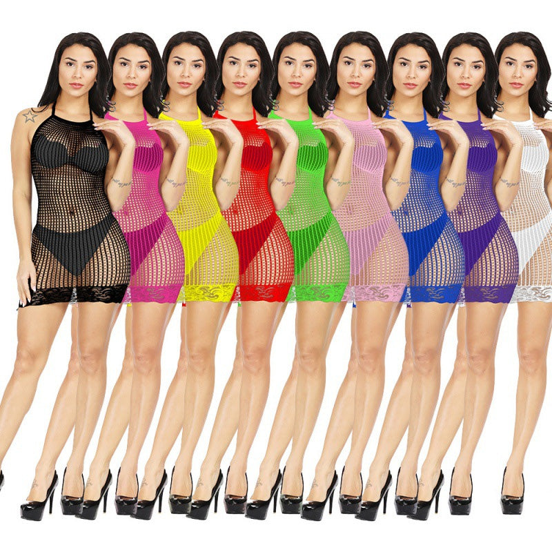 Halter neck bra with see-through mesh design