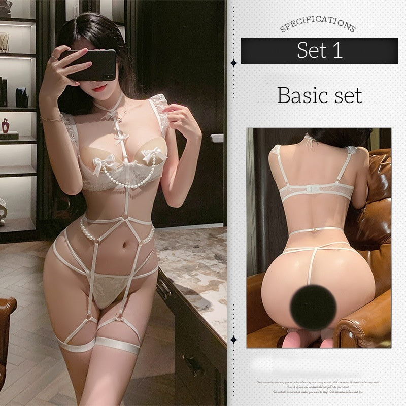 Pearl lace off-the-shoulder lingerie set