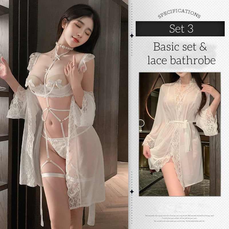 Pearl lace off-the-shoulder lingerie set