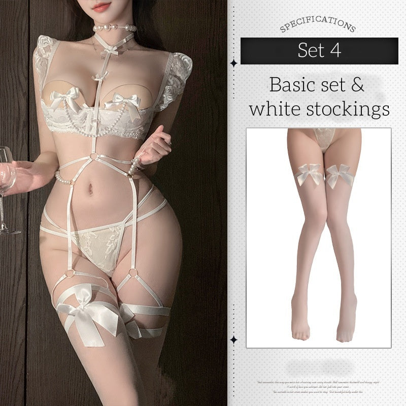 Pearl lace off-the-shoulder lingerie set