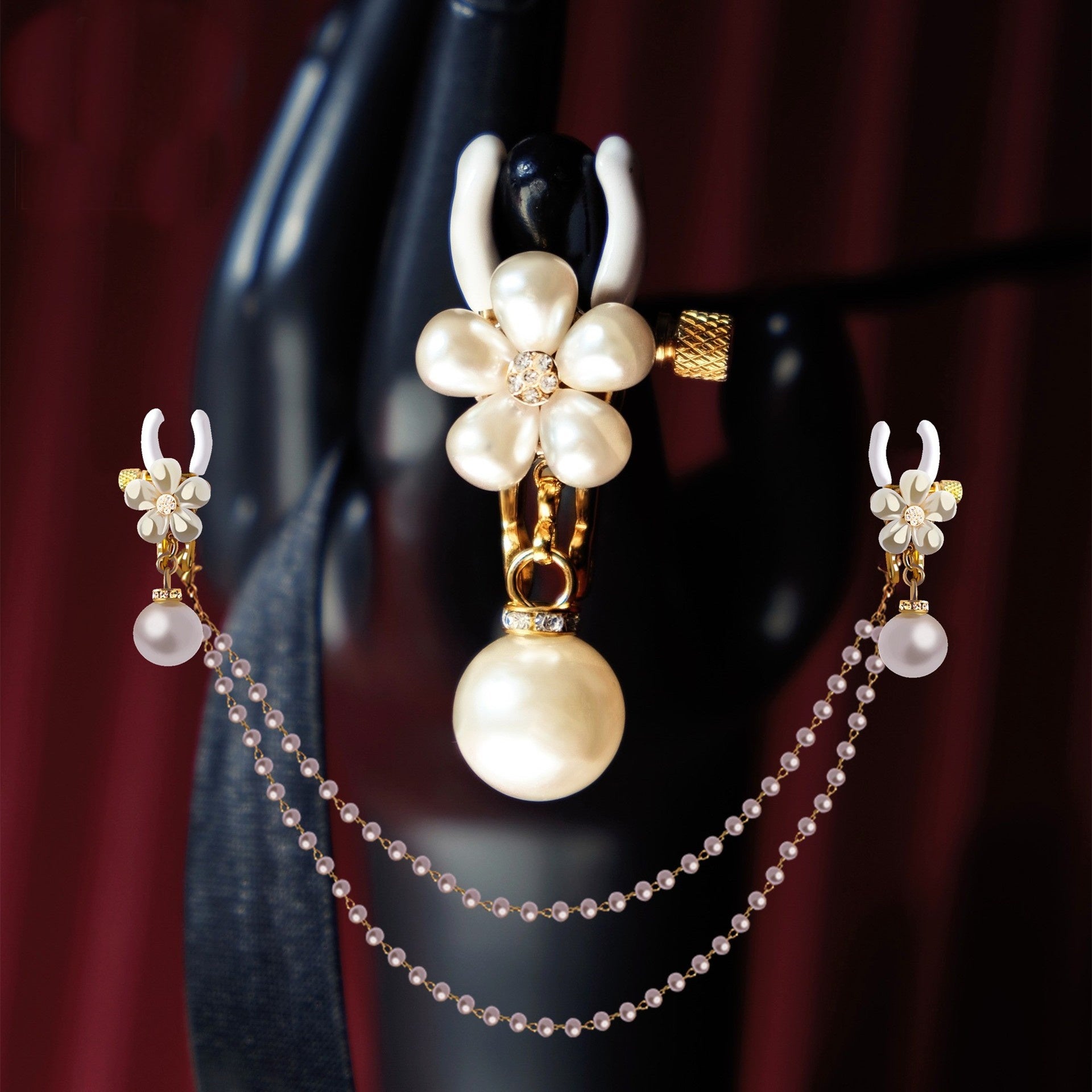 BDSM bell pearl flower-shaped nipple clip