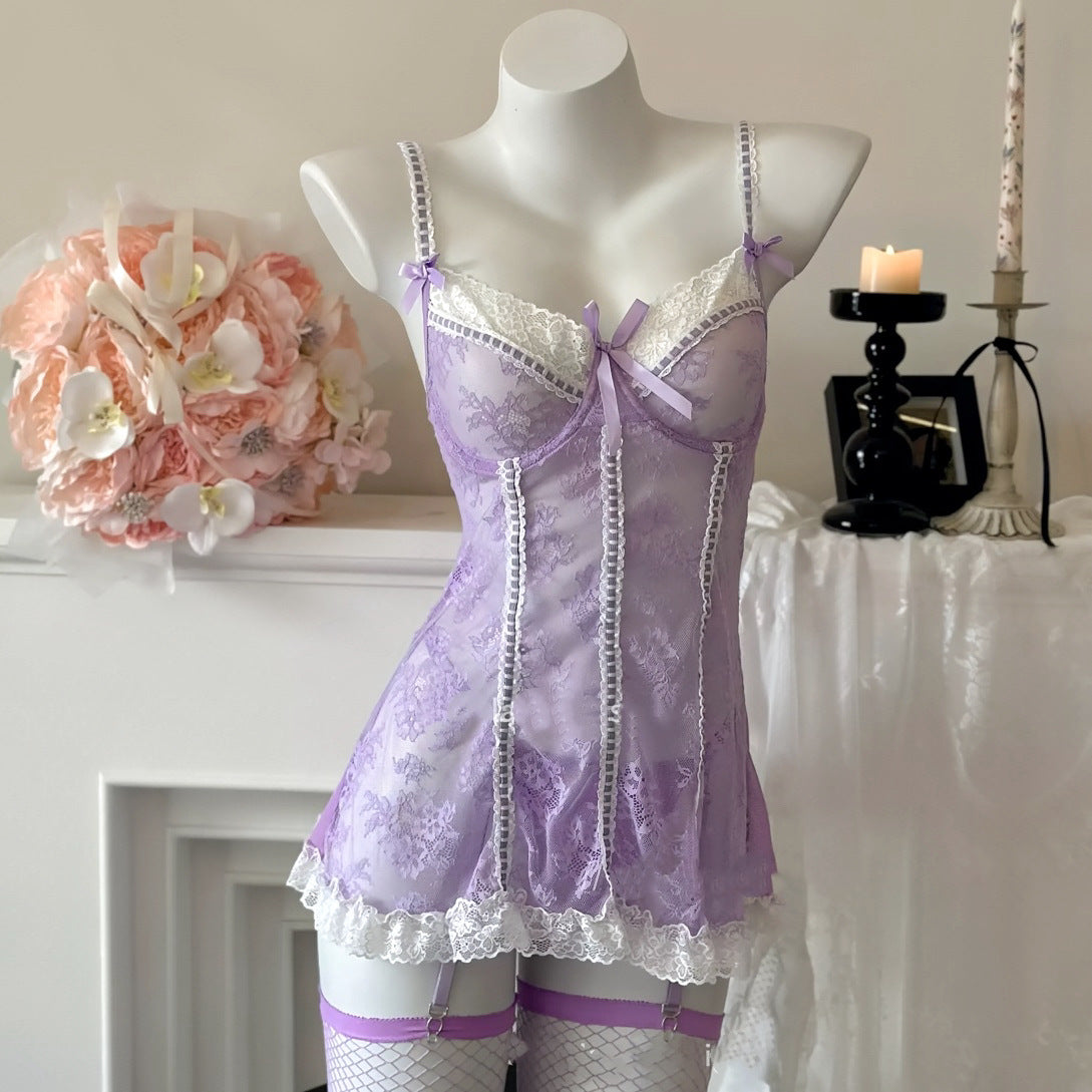 Lace halter see-through pajama set