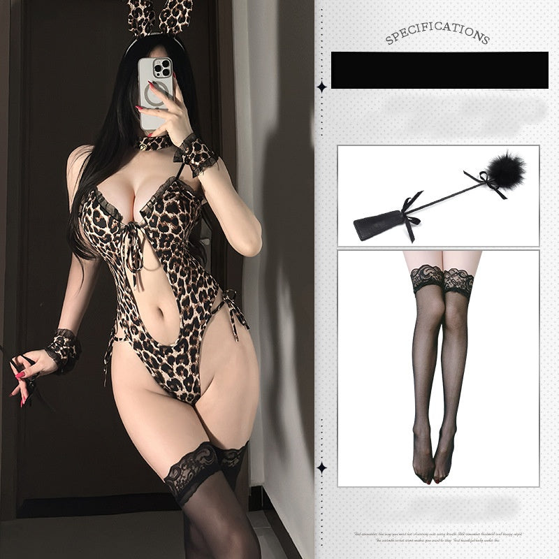 Leopard print halter bunny girl jumpsuit