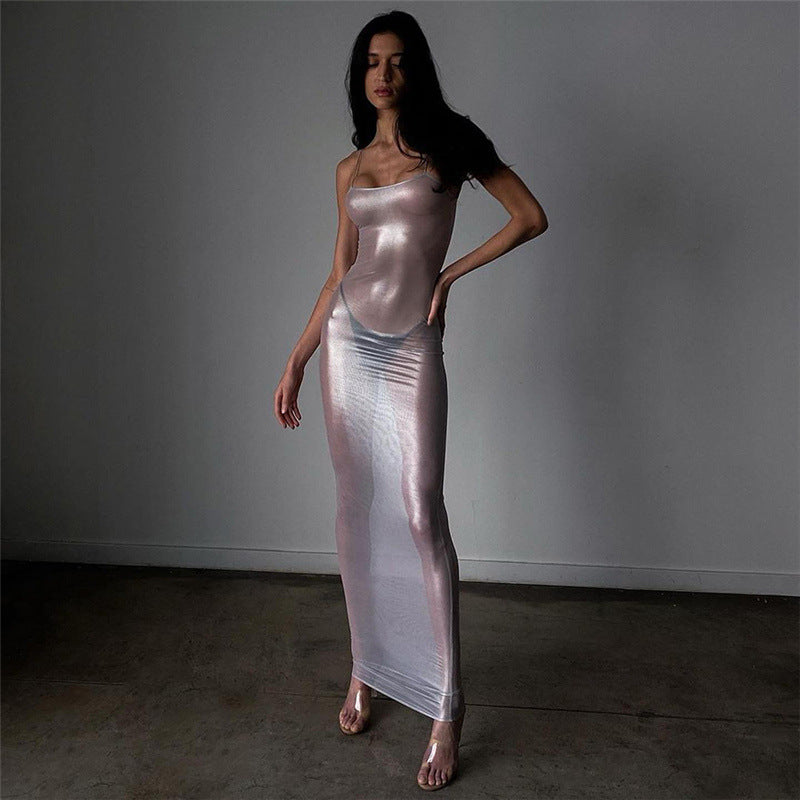 See-through close-fitting halter dress