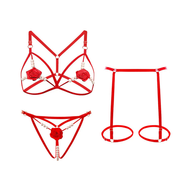 Pearl rose halter see-through set