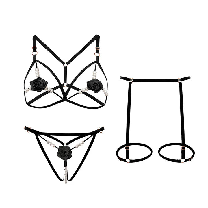 Pearl rose halter see-through set