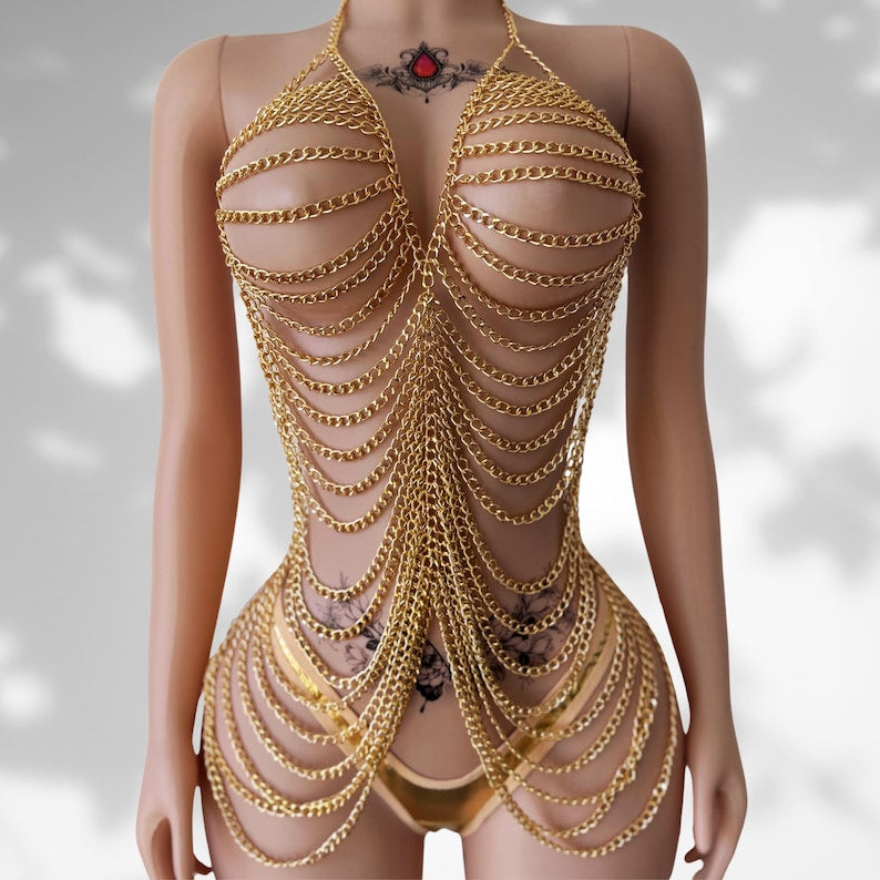 Multi-layered tassel bikini chain