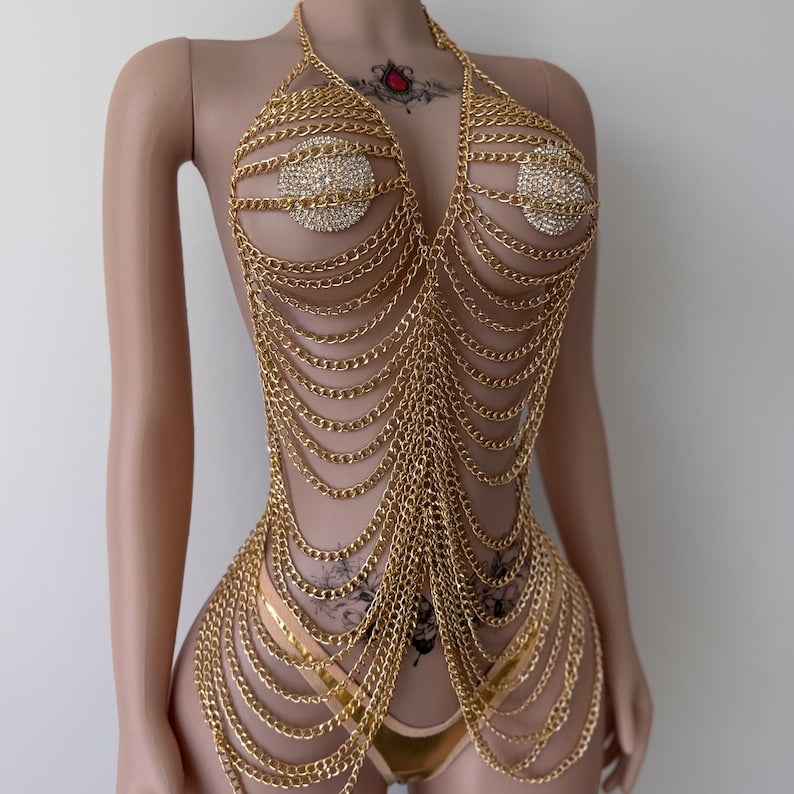 Multi-layered tassel bikini chain