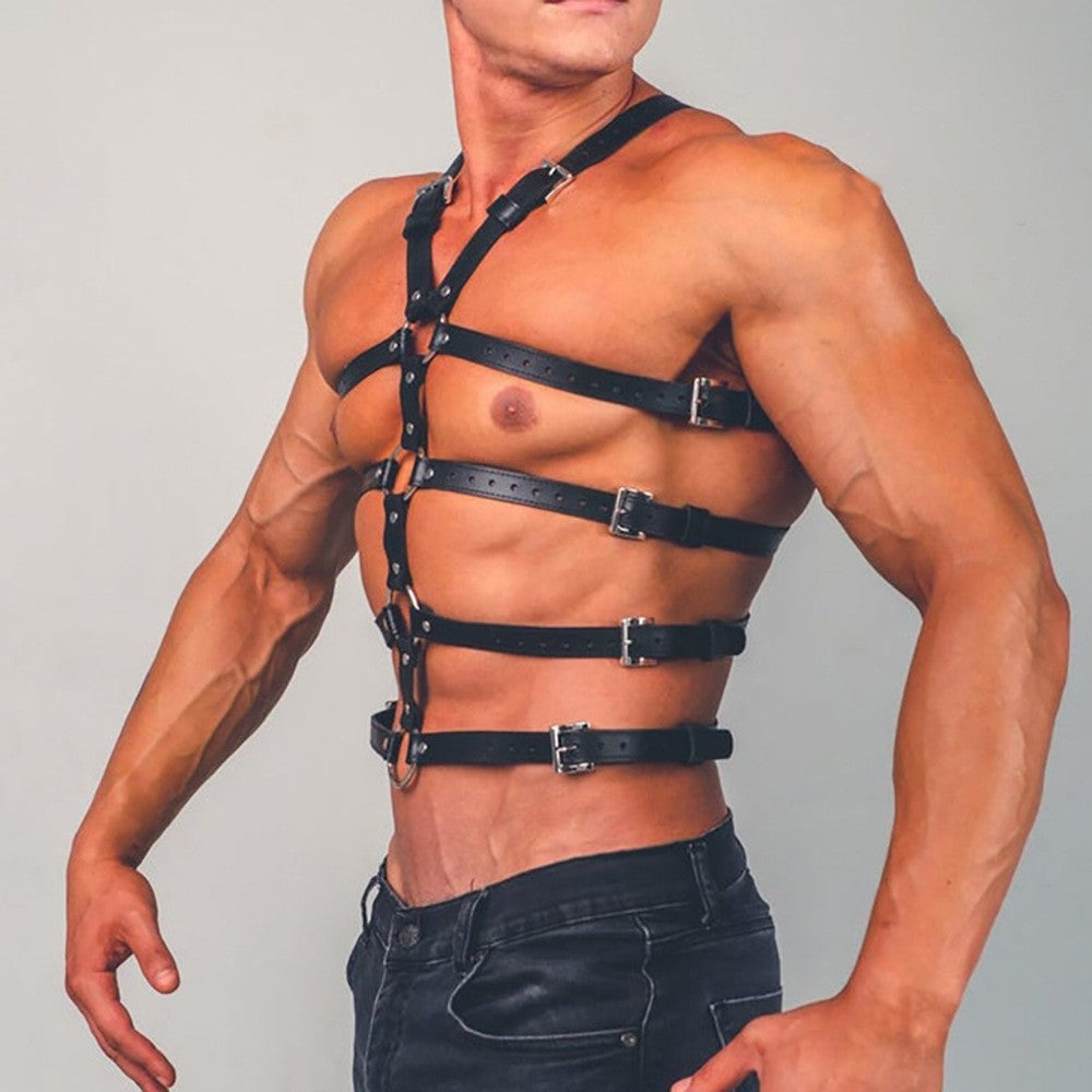 Men's leather chest belt