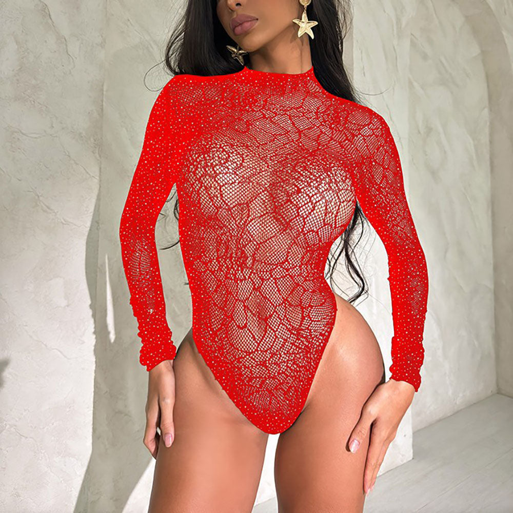 Hot diamond backless mesh jumpsuit