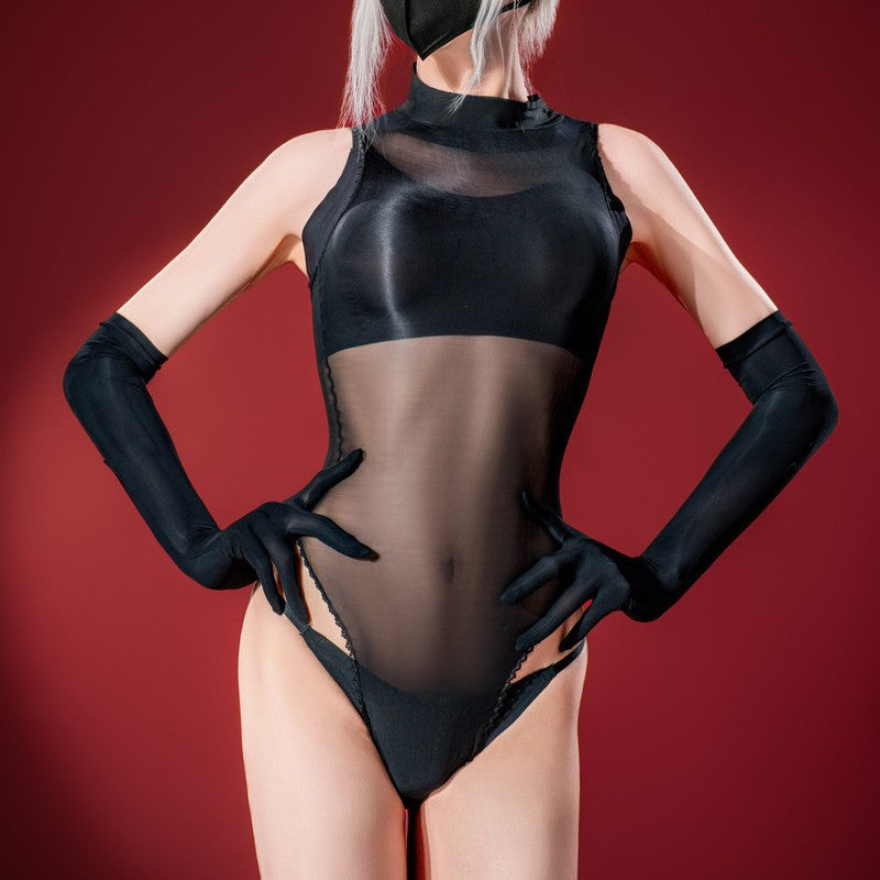 Horse oil silky round neck jumpsuit