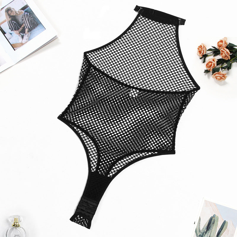Sexy hollow mesh halter jumpsuit