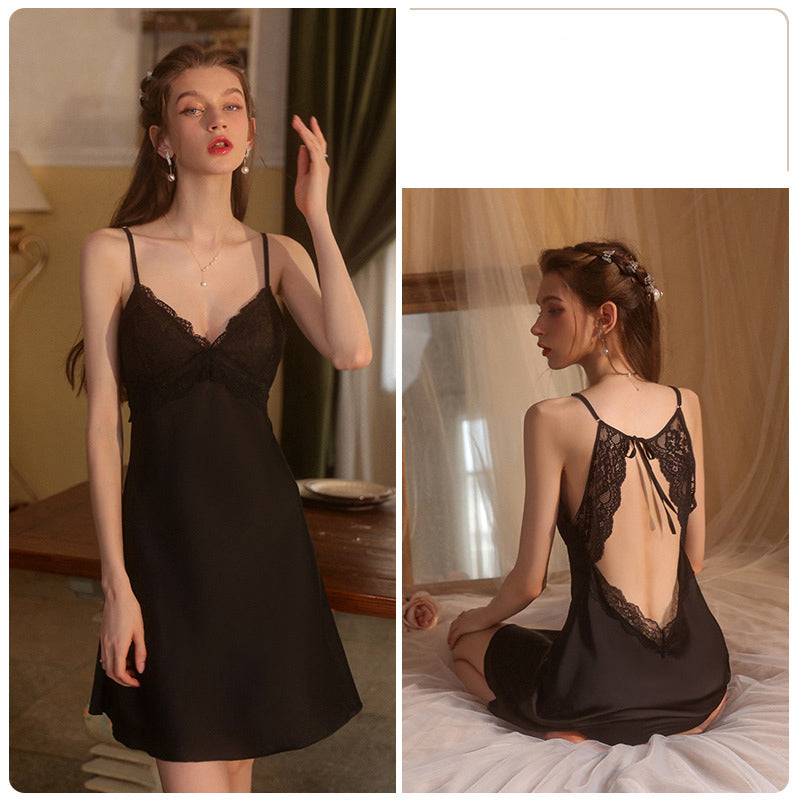 Lace satin suspender nightdress