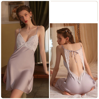 Lace satin suspender nightdress