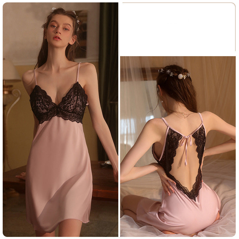 Lace satin suspender nightdress