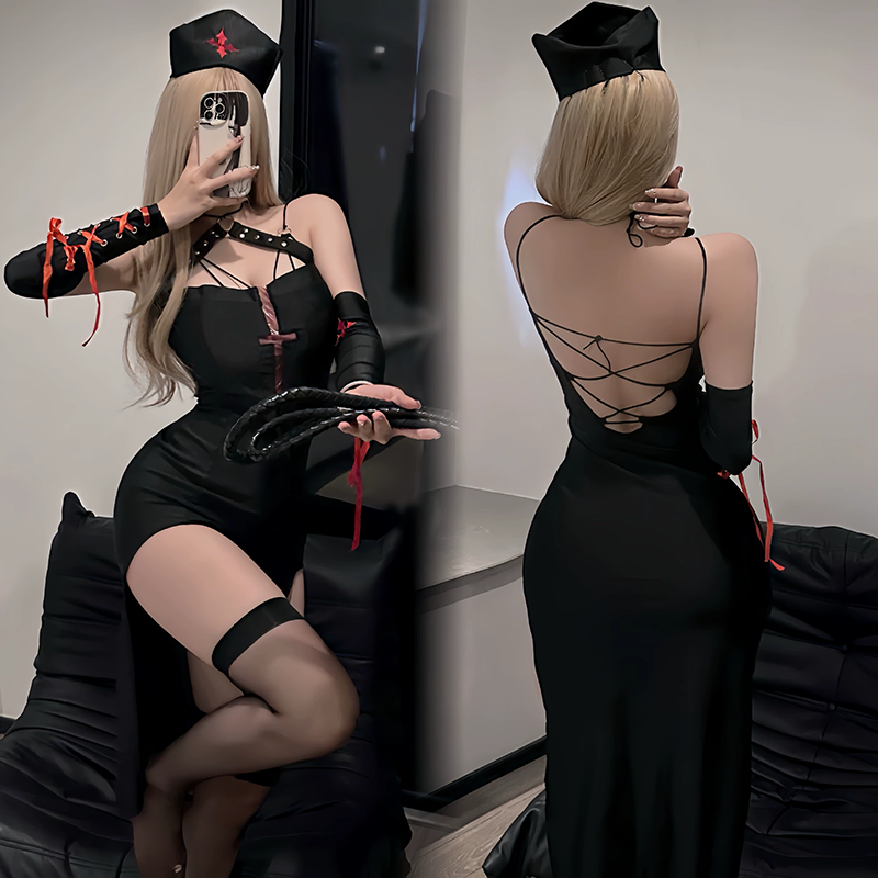 Halter strap cross long skirt