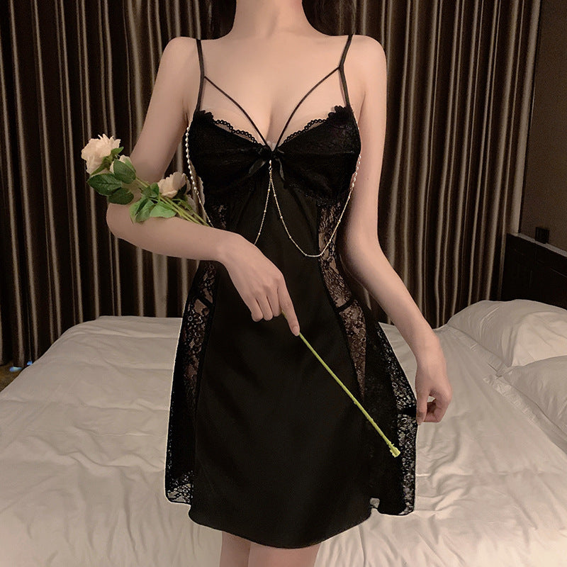 Chain ice silk suspender nightdress
