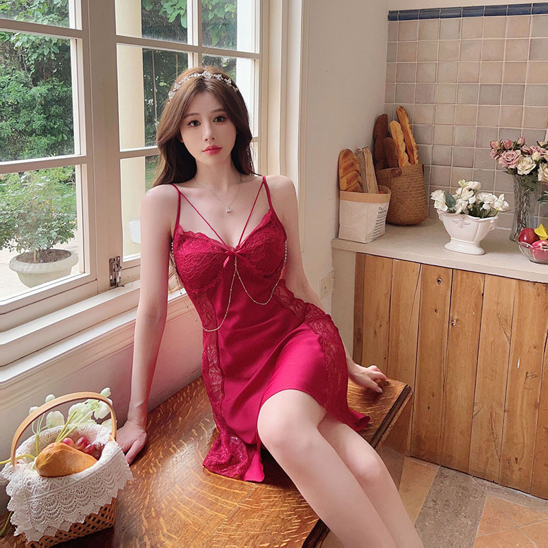 Chain ice silk suspender nightdress