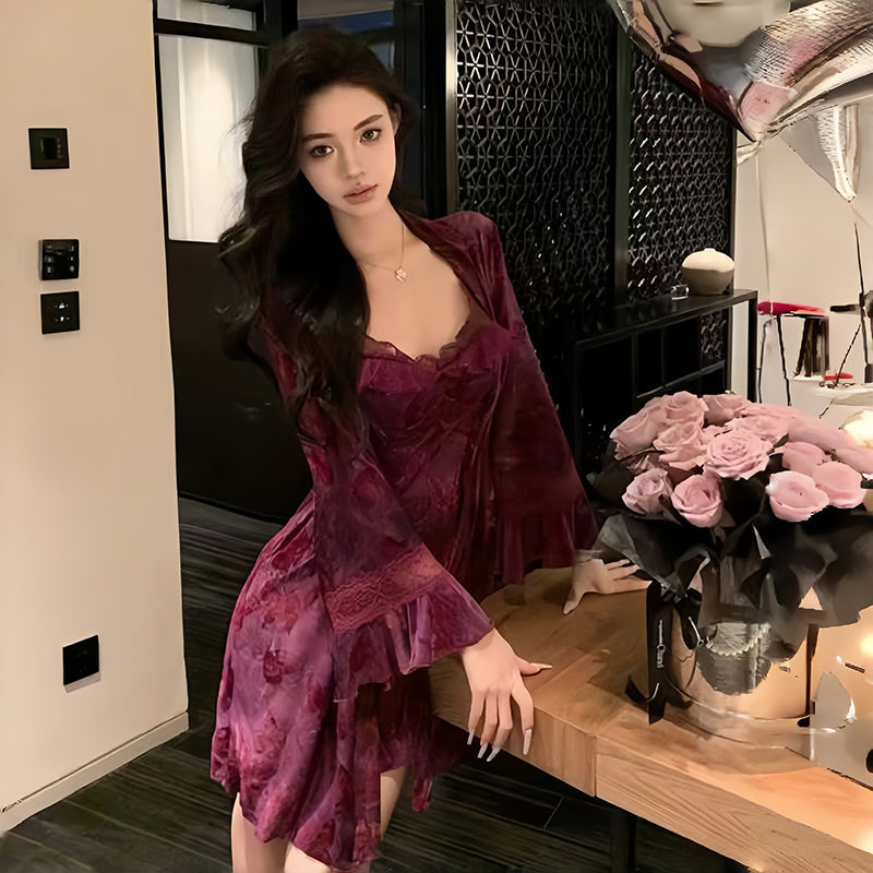 Floral straps deep V nightdress