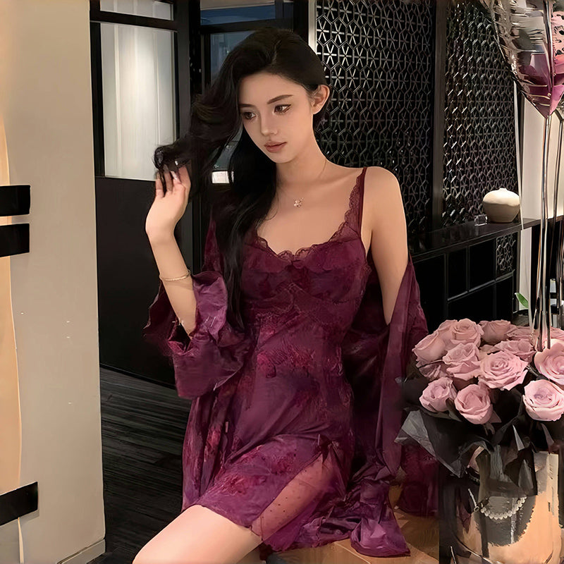 Floral straps deep V nightdress