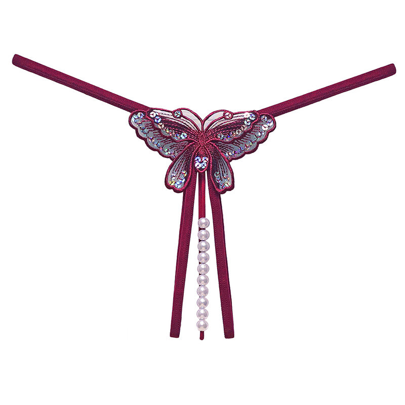 Mesh butterfly pearl thong