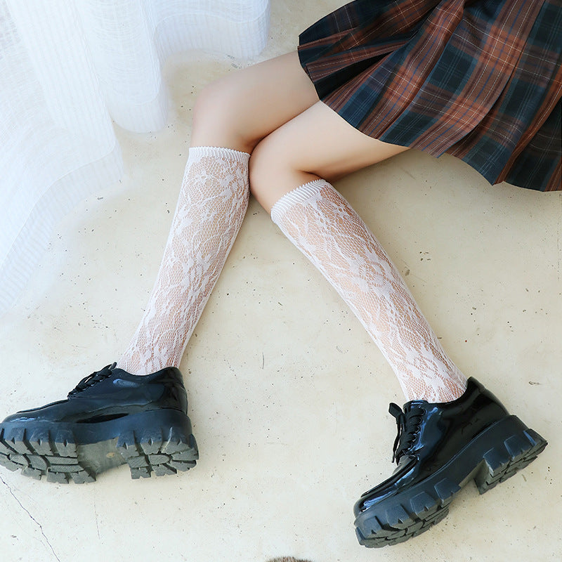 Lace pattern transparent fishnet stockings