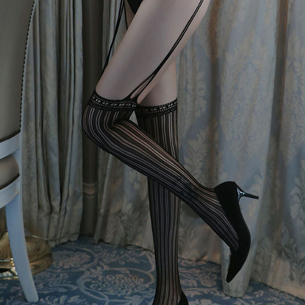 Over-the-knee suspender striped stockings