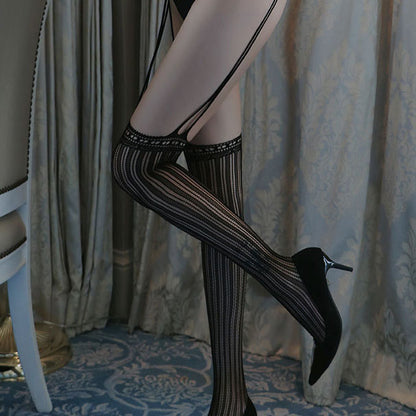 Over-the-knee suspender striped stockings