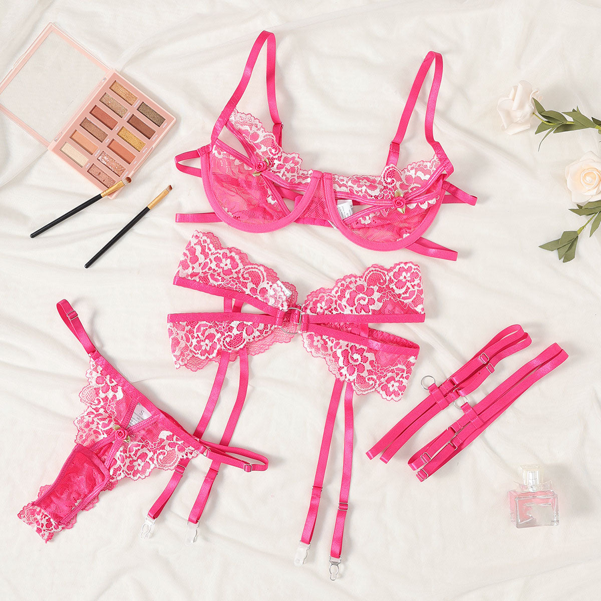 Embroidered Contrast Color Paneled Bra Set