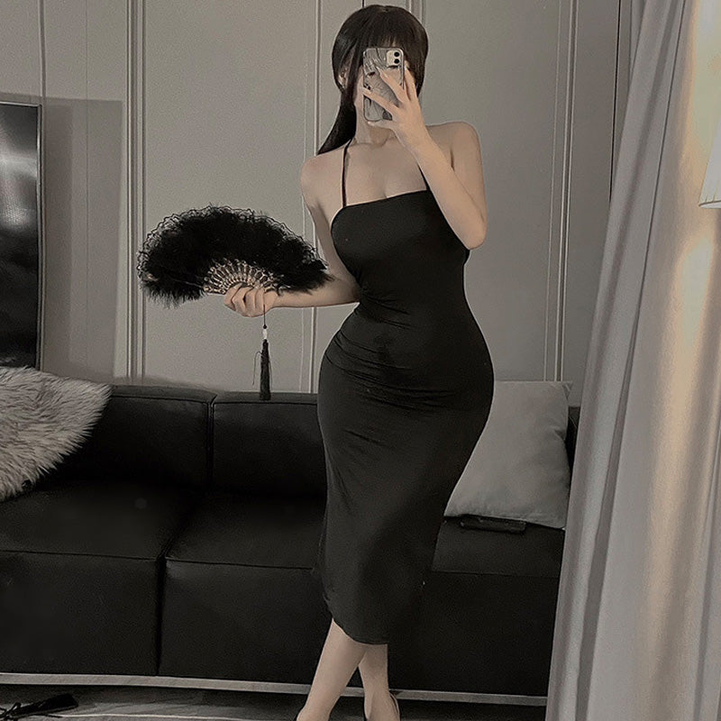 Large size backless strappy hip skirt