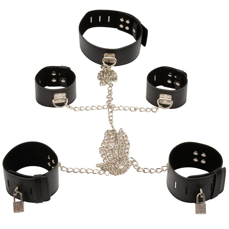 Bondage handcuffs, collar, and leg cuffs set