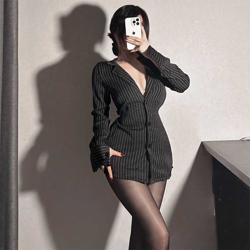 Contrast striped teacher uniform set