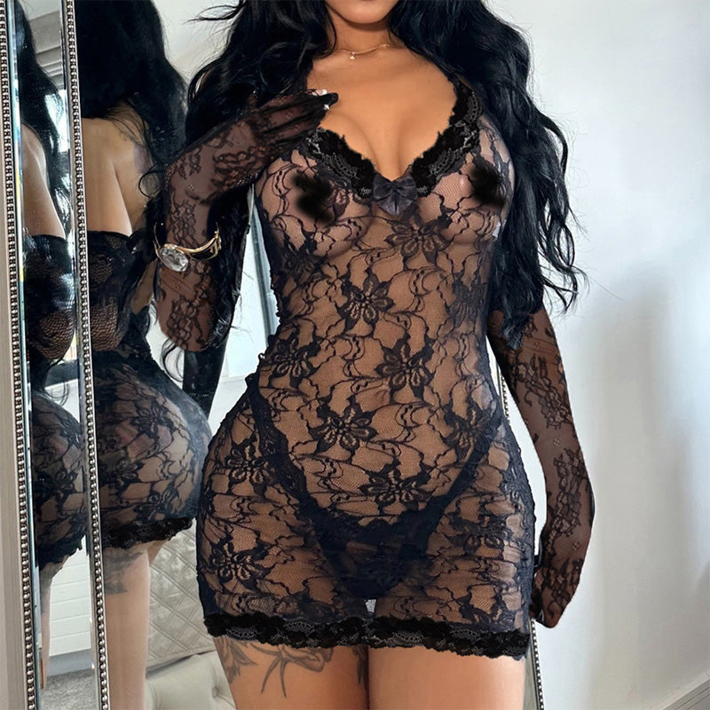 New see-through jacquard lace suit