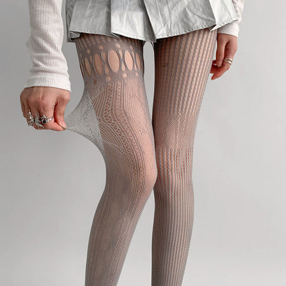 Vertical heart stitching fishnet pantyhose