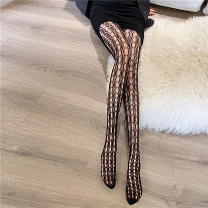 Textured hollow lace fishnet stockings