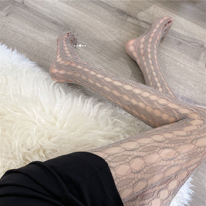 Textured hollow lace fishnet stockings