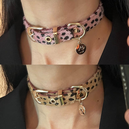 Leopard print horsehair collar