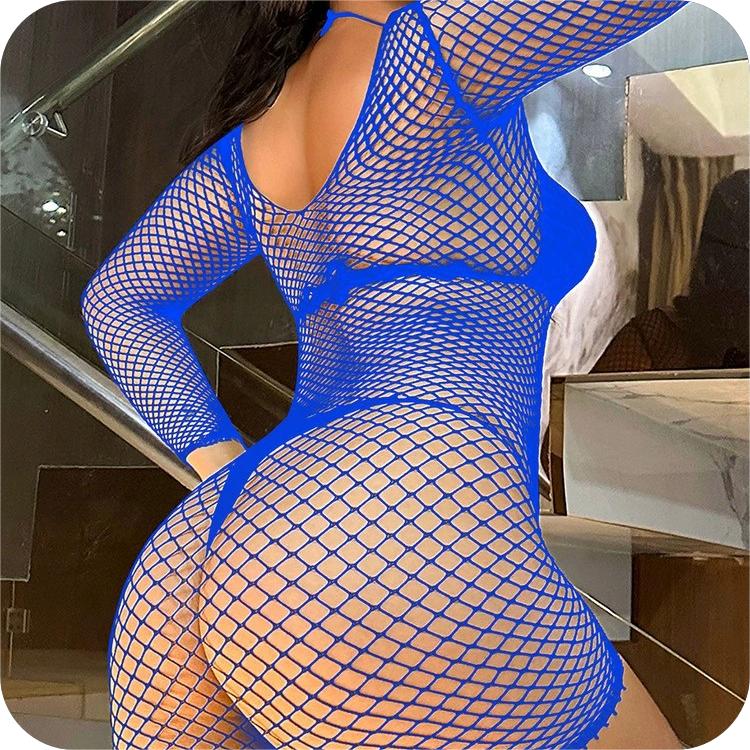 Long-sleeved fishnet bodysuit pajamas hip skirt