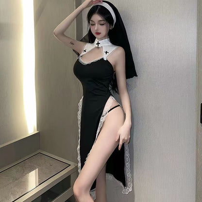 Cosplay nun uniform hollow skirt suit